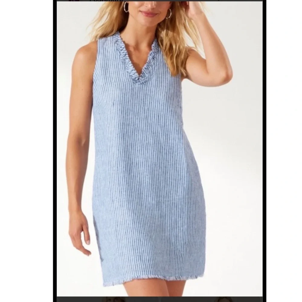 Tommy Bahama‎ Two Palms Double Ruffle Linen Dress Small coastal resortwear boho